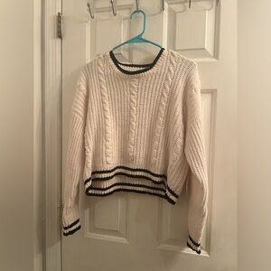 Size large white cream with black stripes detail knit fluffy sweater